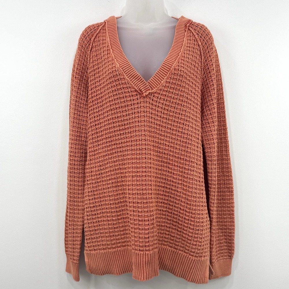 Sundance Open Knit Crochet Hoodie L Orange Slouchy Boho Oversized Grunge Indie
